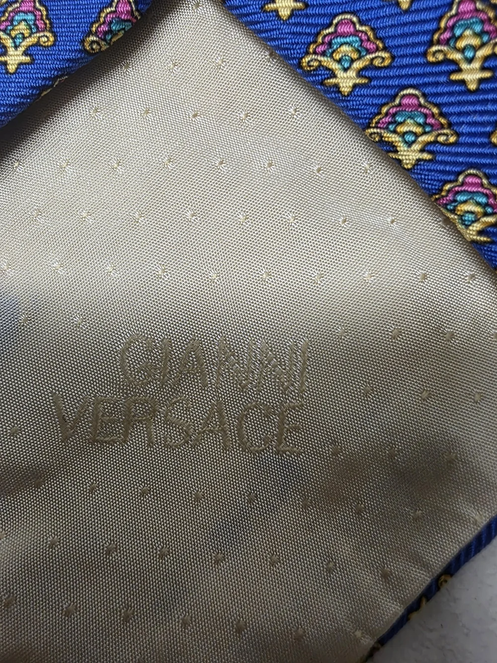 Vintage Gianni Versace 100% Silk Tie Blue Medusa Greek Key Made Italy